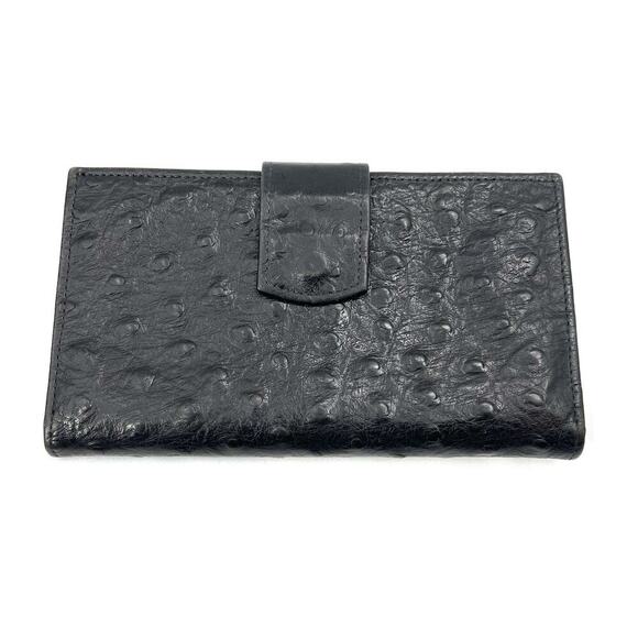 Vintage SCULLY Mens Black Ostrich Leather Breast Pocket Long Bi-Fold Wallet - Picture 1 of 6